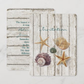 Invitation mariage de plage élégant bois coquillages (Devant / Derrière)