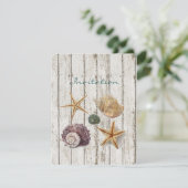 Invitation mariage de plage élégant coquillages bois de quai (Debout devant)