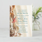 Invitation mariage de plage élégant océan sable coquillages (Debout devant)