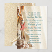 Invitation mariage de plage élégant sable océanique coquillag (Devant / Derrière)