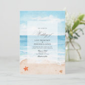 Invitation Mariage de plage en aquarelle été QR Code RSVP (Debout devant)