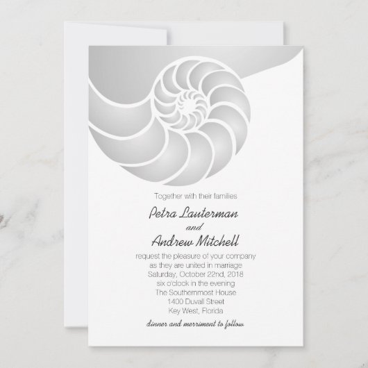 Invitation Mariage de plage en argent Nautilus Shell (Devant)