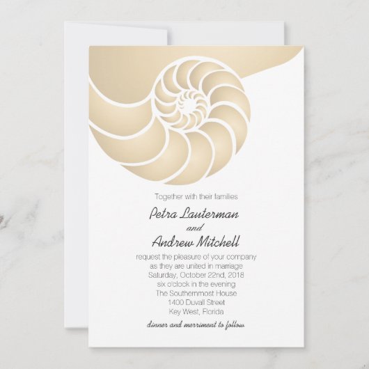 Invitation Mariage de plage en coquille de Nautilus beige (Devant)