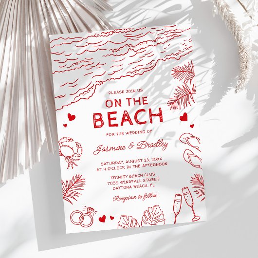 Invitation Mariage de plage fantaisiste doodle
