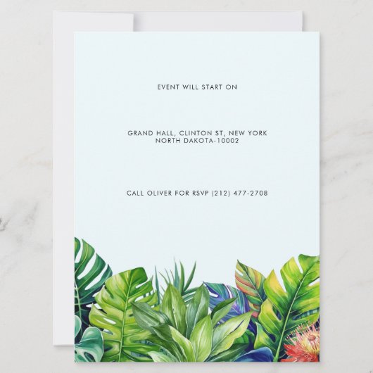 Invitation Mariage de plage fleurie Feuille tropicale (Dos)