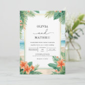 Invitation Mariage de plage fleurie tropicale (Debout devant)