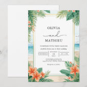 Invitation Mariage de plage fleurie tropicale (Devant / Derrière)