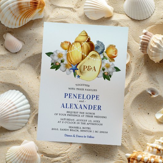 Invitation Mariage de plage floral coquillage magique