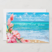 Invitation Mariage de plage floral tropical de ketmie (Devant)