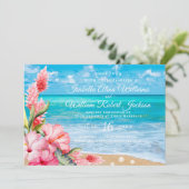 Invitation Mariage de plage floral tropical de ketmie (Debout devant)
