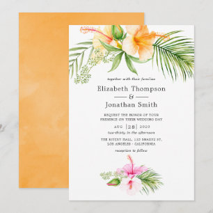 Invitation Mariage de plage florale tropicale à l'aquarelle