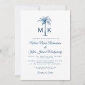 Invitation Mariage de plage formel avec palmier à monogramme (Devant)