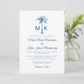 Invitation Mariage de plage formel avec palmier à monogramme (Debout devant)