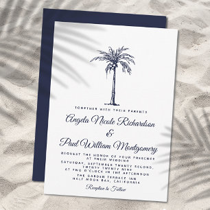 Invitation Mariage de plage formel élégant avec palmier en bl