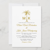Invitation Mariage de plage formel Palmier en or Monogramme (Devant)