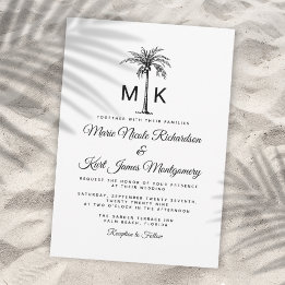 Invitation Mariage de plage formel Palmier tropical Monogramm