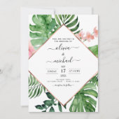 Invitation Mariage de plage géométrique de Palm tropical (Devant)