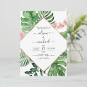 Invitation Mariage de plage géométrique de Palm tropical (Debout devant)