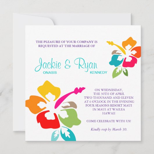 Invitation Mariage de plage Hibiscus Fleur colorée (Devant)