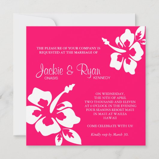 Invitation Mariage de plage Hibiscus Fleur rose (Devant)
