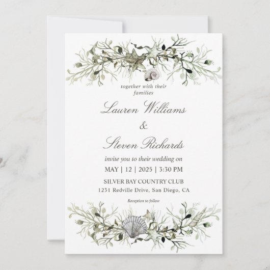 Invitation Mariage de plage marine marine marine blanche blan (Devant)