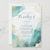 Invitation Mariage de plage moderne abstrait sarcelle et or (Devant)