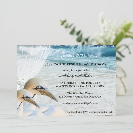Invitation Mariage de plage moderne Gannets All-in-One (Debout devant)