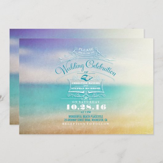 Invitation Mariage de plage moderne invitation- mer bleue tro (Devant / Derrière)
