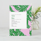 Invitation Mariage de plage moderne rose + vert Palm Tree (Debout devant)