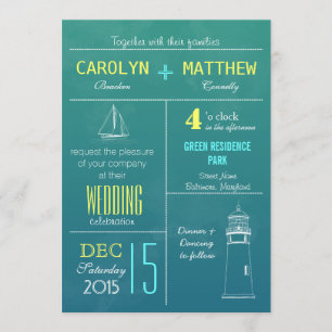 Invitation Mariage de plage nautique moderne de phare du