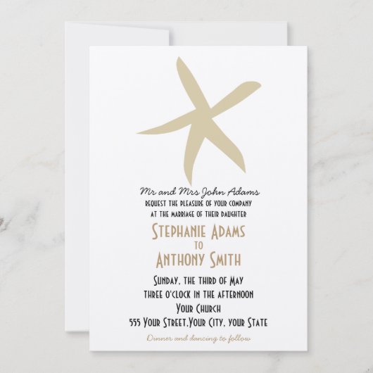 Invitation Mariage de plage nautique Starfish Or (Devant)