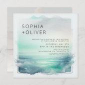 Invitation Mariage de plage numérique bleu et blanc (Devant / Derrière)