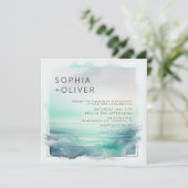 Invitation Mariage de plage numérique bleu et blanc (Debout devant)