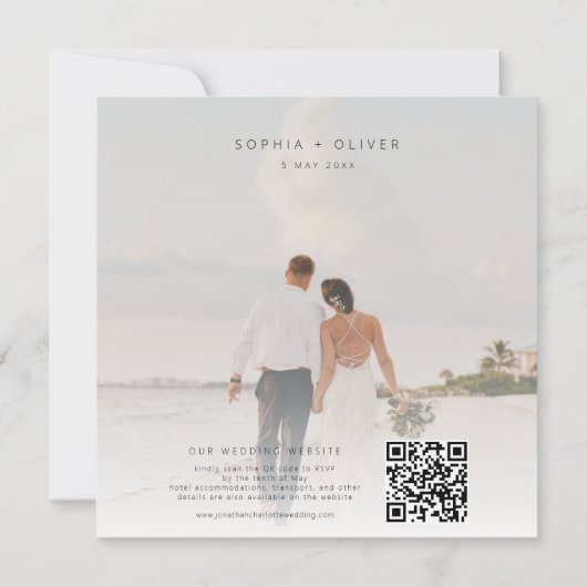 Invitation Mariage de plage numérique bleu et blanc (Dos)