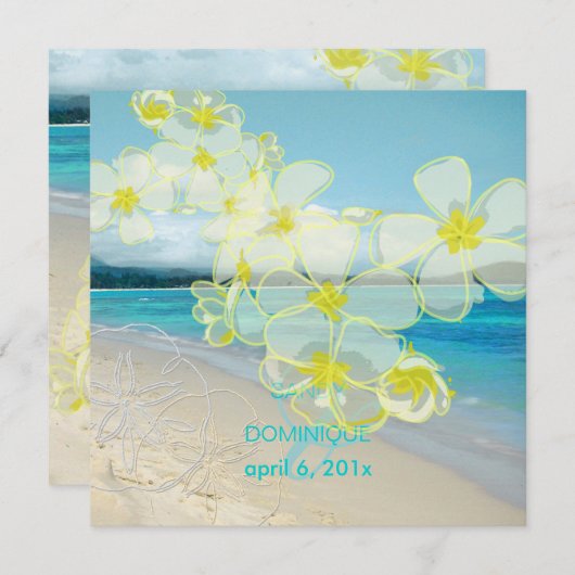 Invitation Mariage de plage/plumérias de sable (Devant / Derrière)