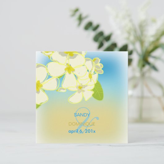 Invitation Mariage de plage/plumérias de sable (Debout devant)