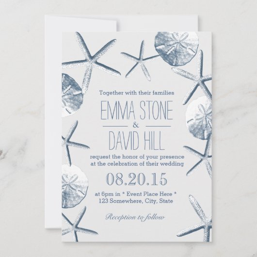 Invitation Mariage de plage Poisson-étoile rustique & Dollar  (Devant)