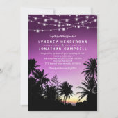 Invitation Mariage de plage Purple Sunset Palm Tree (Devant)