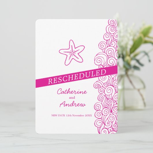 Invitation Mariage de plage rose tourbillon Starfish reprogra (Debout devant)