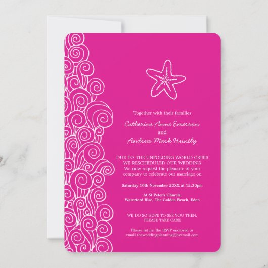 Invitation Mariage de plage rose tourbillon Starfish reprogra (Dos)