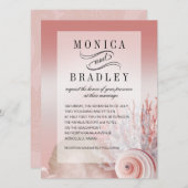 Invitation Mariage de plage rose vif Faux Vellum Overlay (Devant / Derrière)