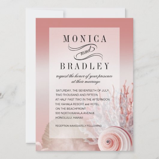 Invitation Mariage de plage rose vif Faux Vellum Overlay (Devant)