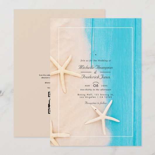 Invitation Mariage de plage rustique en été, QR Code RSVP (Devant / Derrière)