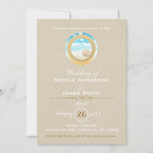 Invitation Mariage de plage rustique Kraft élégant moderne (Devant)