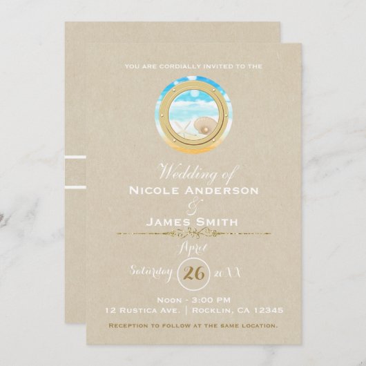 Invitation Mariage de plage rustique Kraft élégant moderne (Devant / Derrière)