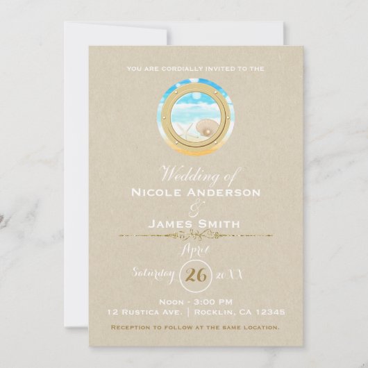 Invitation Mariage de plage rustique Kraft moderne élégant (Devant)