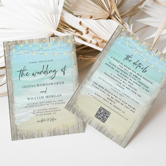 Invitation Mariage de plage rustique moderne QR Code Tout en