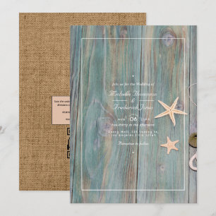 Invitation Mariage de plage rustique nautique avec QR Code RS