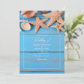 Invitation Mariage de plage rustique turquoise et corail (Debout devant)