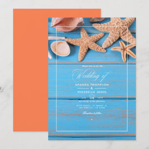 Invitation Mariage de plage rustique turquoise et corail